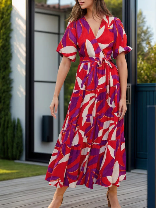 She Wears Glory “Miriam” Tied Slit Printed Midi Dress - She Wears Glory Beverly Hills