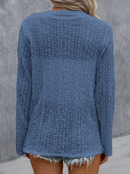 She Wears Glory™ Eyelet Roll-Tab Sleeve Cardigan - She Wears Glory Beverly Hills