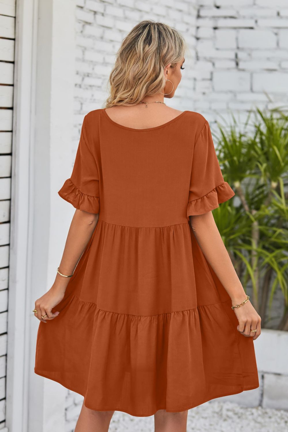 She Wears Glory™ Mandy V-Neck Flounce Sleeve Tiered Dress - She Wears Glory Beverly Hills