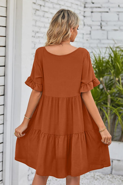 She Wears Glory™ Mandy V-Neck Flounce Sleeve Tiered Dress - She Wears Glory Beverly Hills