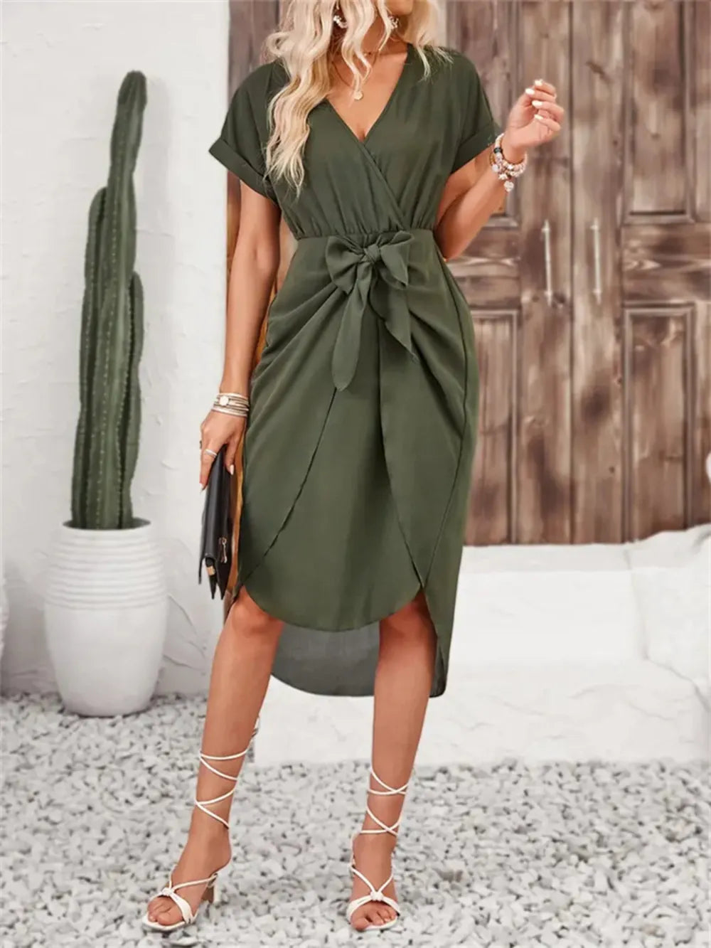 She Wears Glory™ Salome Surplice Grace Dress in Dusty Rose - She Wears Glory Beverly Hills