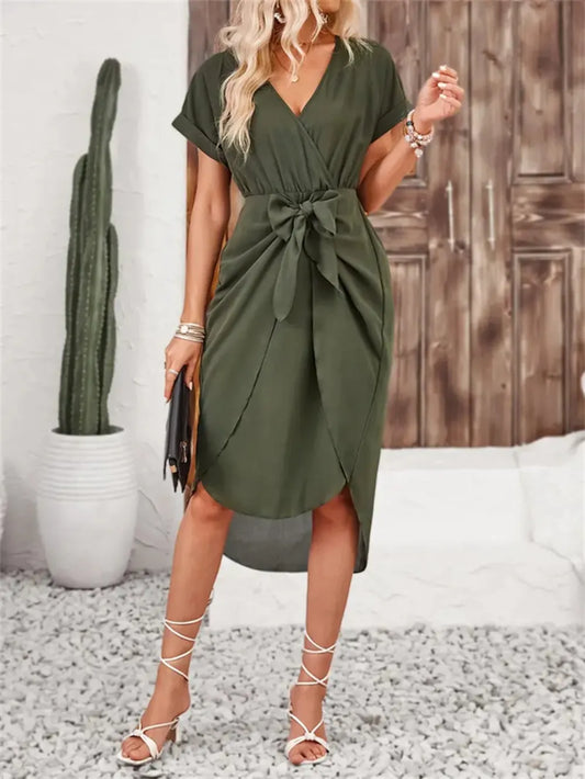 She Wears Glory™ Salome Surplice Grace Dress in Dusty Rose - She Wears Glory Beverly Hills