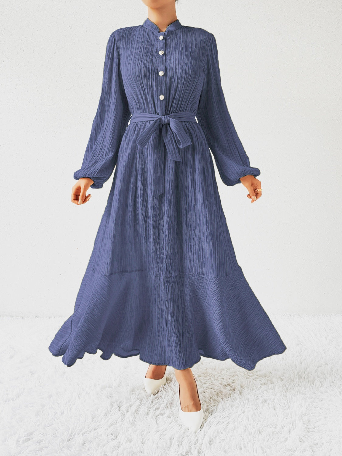 She Wears Glory™ “Honeyed Honor” Tie Waist Long Sleeve Dress - She Wears Glory Beverly Hills
