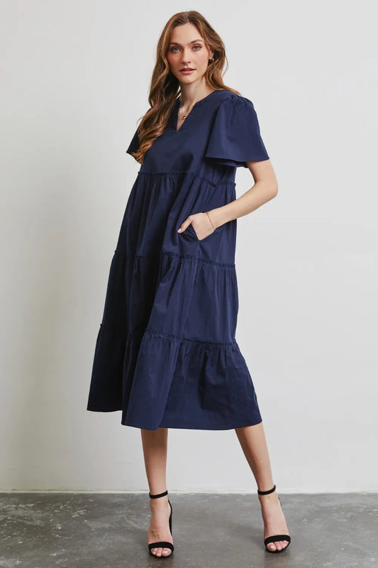 She Wears Glory™ Cotton Poplin Ruffled Tiered Midi Dress - She Wears Glory Beverly Hills