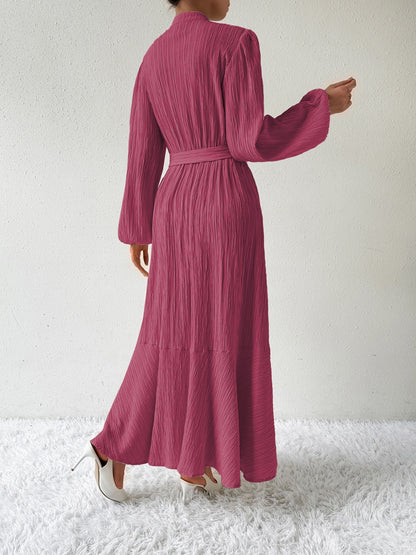 She Wears Glory™ “Honeyed Honor” Tie Waist Long Sleeve Dress - She Wears Glory Beverly Hills