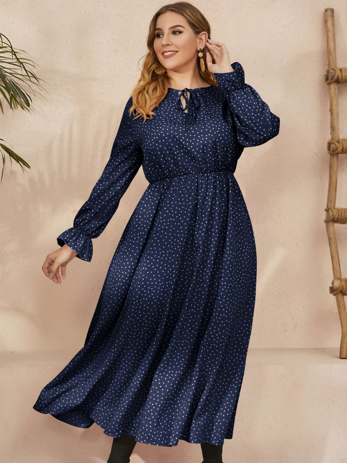 She Wears Glory™ “Heaven’s Embrace” Plus Size Ruffled Polka Dot Midi Dress - She Wears Glory Beverly Hills
