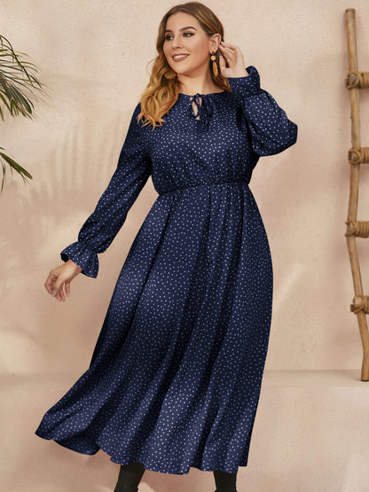 She Wears Glory™ “Heaven’s Embrace” Plus Size Ruffled Polka Dot Midi Dress - She Wears Glory Beverly Hills