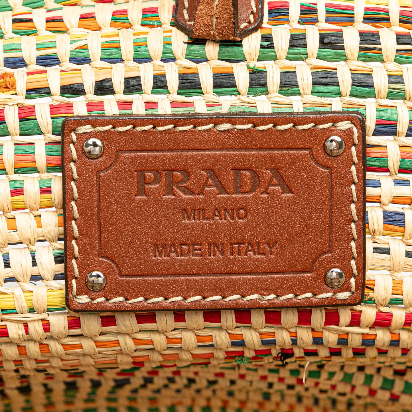 Prada Vitello Trimmed Raffia Paglia Basket Bag
