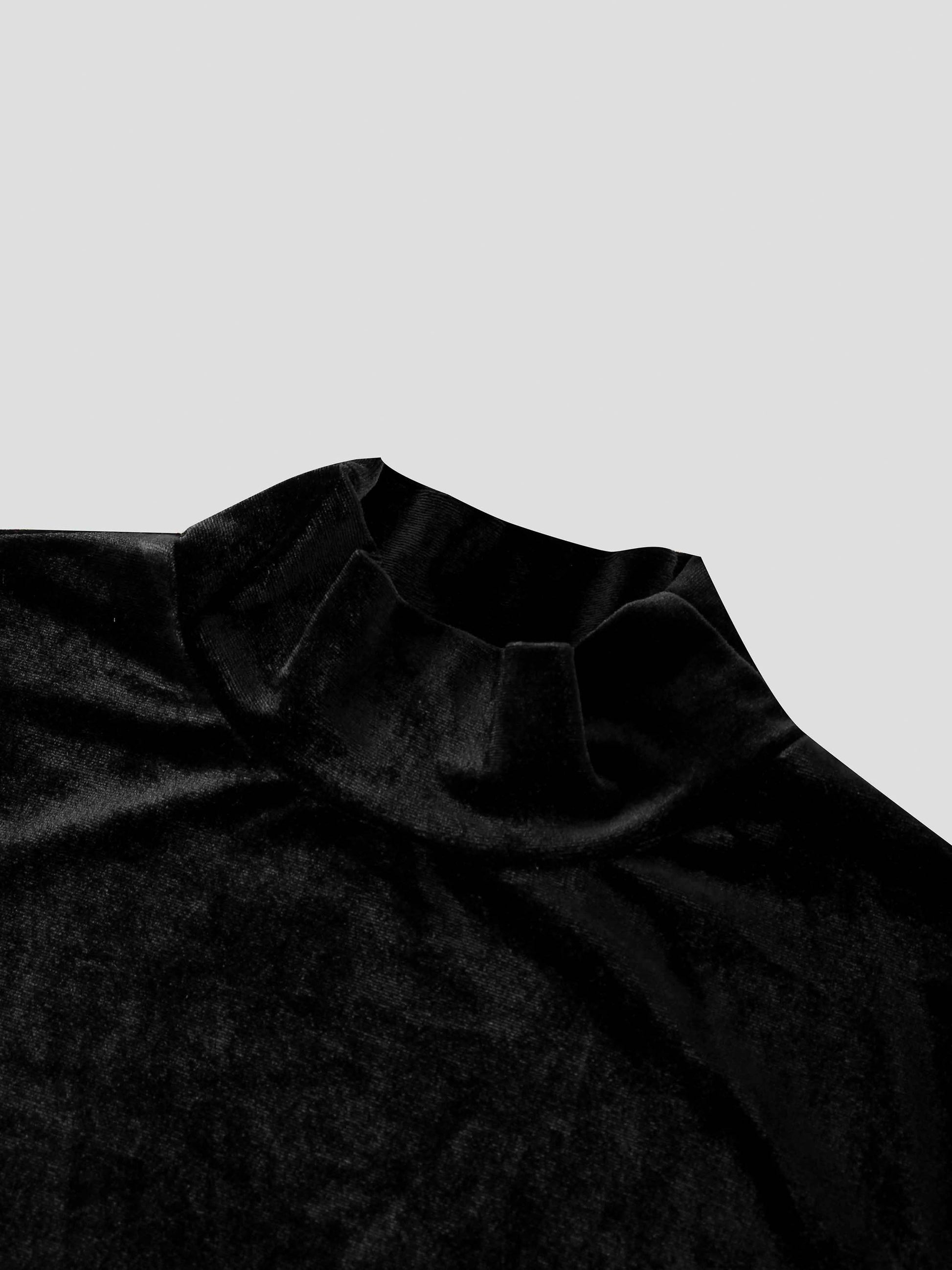 Velour Mock Neck Turtleneck-Black-3