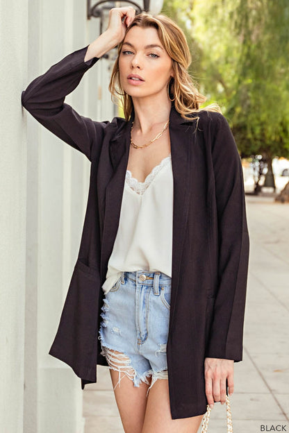 She Wears Glory “Mantled in Stillness” Open Front Long Sleeve Blazer - She Wears Glory Beverly Hills