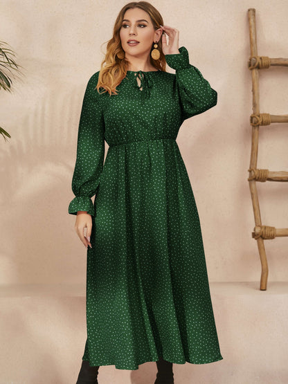 She Wears Glory™ “Heaven’s Embrace” Plus Size Ruffled Polka Dot Midi Dress - She Wears Glory Beverly Hills