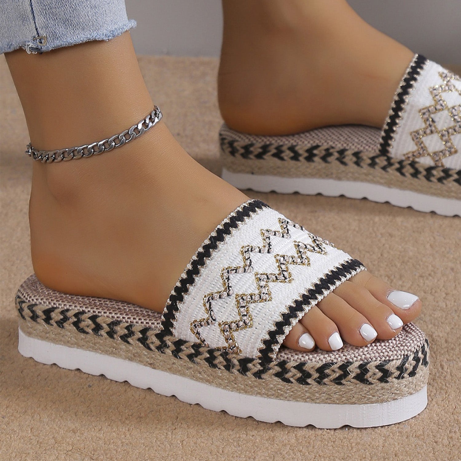 She Wears Glory™ — Sarah’s Steady Path Geometric Weave Platform Sandals - She Wears Glory Beverly Hills