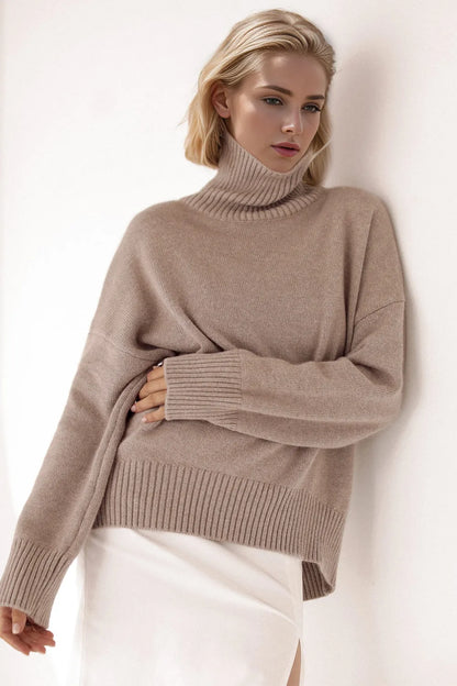 She Wears Glory™ Turtleneck Dropped Shoulder Long Sleeve Sweater - She Wears Glory Beverly Hills