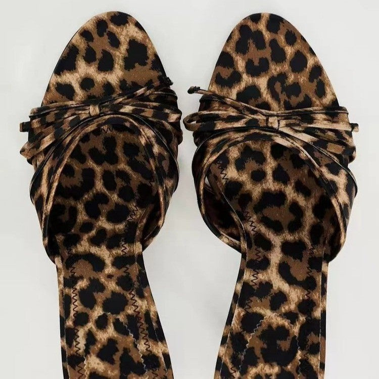 She Wears Glory™ — Royal Elegance Bow Leopard Kitten Heel Sandals - She Wears Glory Beverly Hills
