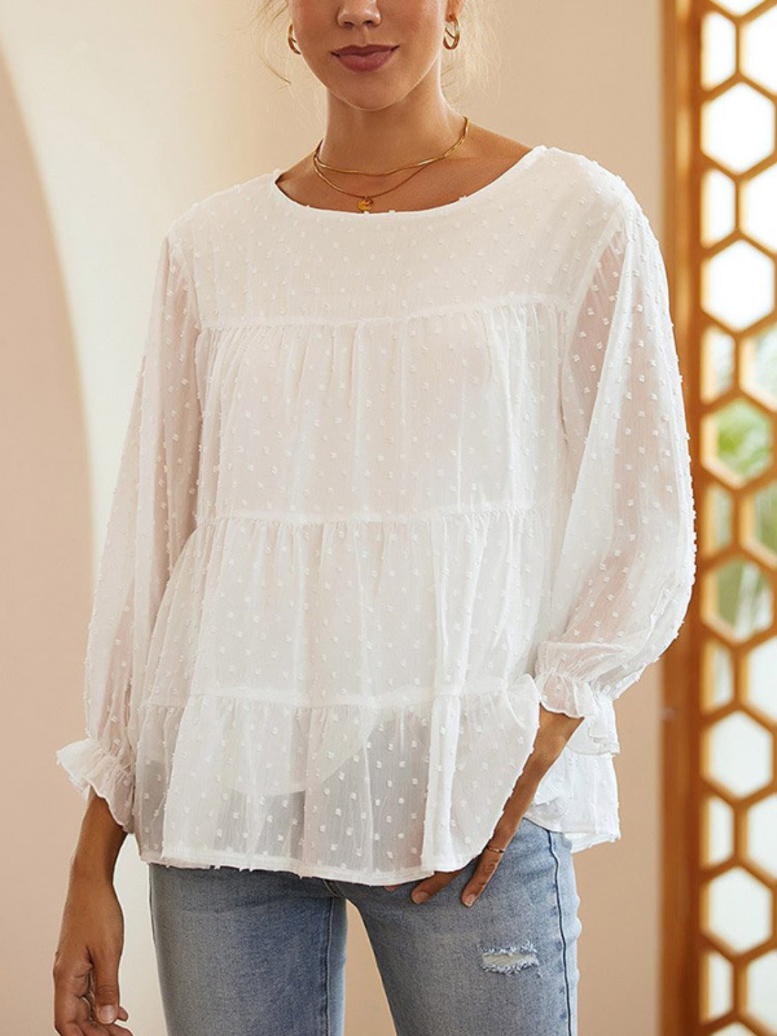 She Wears Glory™ — Crowned in Grace Swiss Dot Blouse - She Wears Glory Beverly Hills