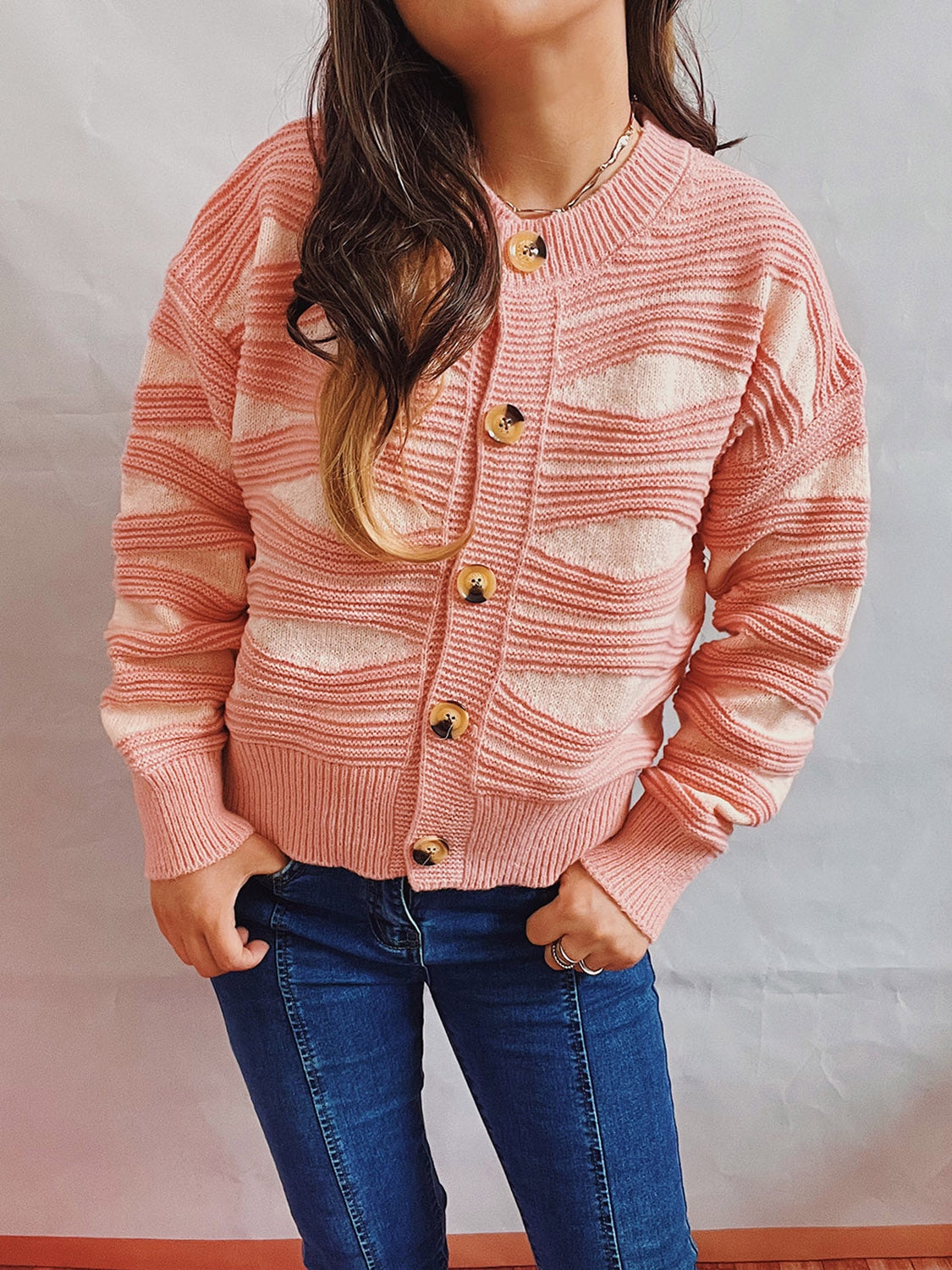 She Wears Glory™ Color Block Button Front Cardigan - She Wears Glory Beverly Hills