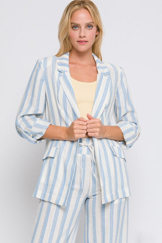 She Wears Glory “Lined with Purpose” Linen Striped Blazer - She Wears Glory Beverly Hills