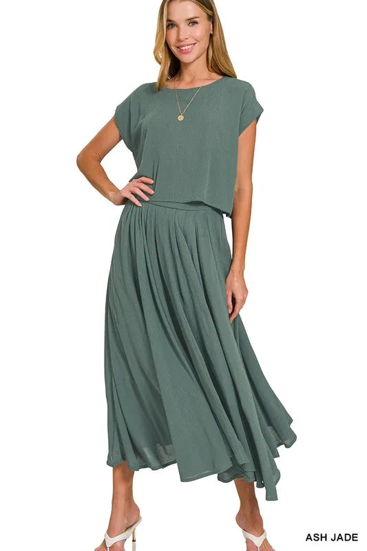 She Wears Glory™ – The Selah Set (Woven Crinkle Crop Top & Skirt - She Wears Glory Beverly Hills