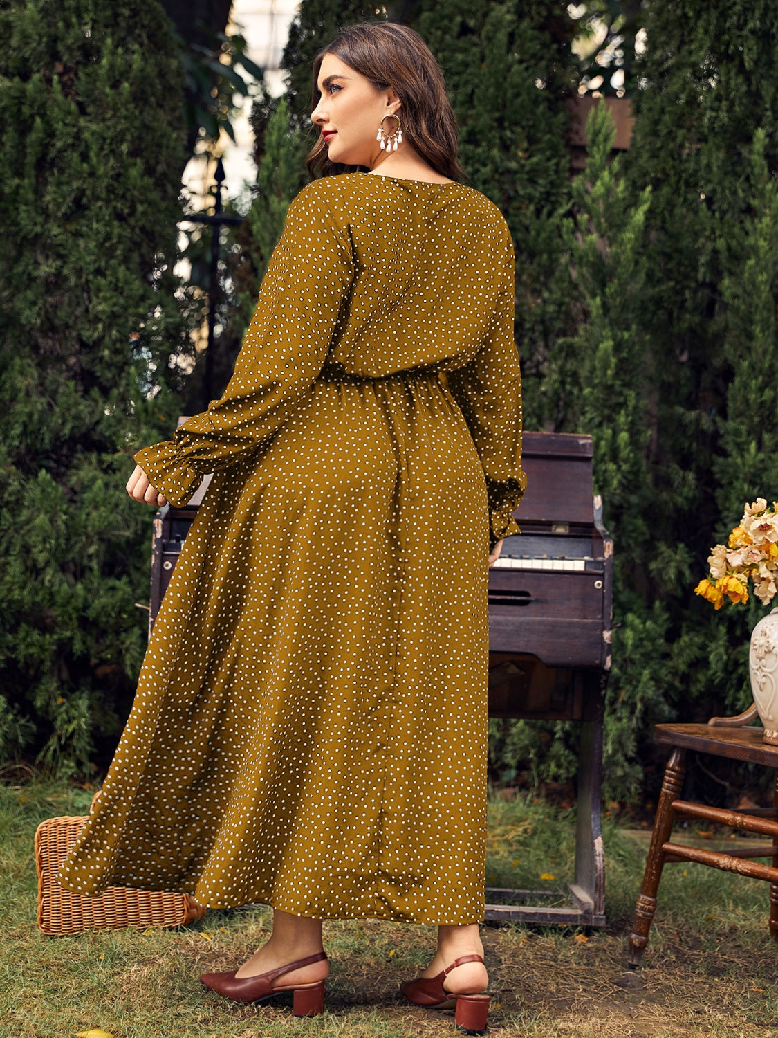 She Wears Glory™ “Heaven’s Embrace” Plus Size Ruffled Polka Dot Midi Dress - She Wears Glory Beverly Hills