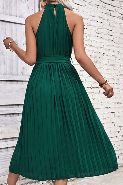 She Wears Glory™ Hadassah Grecian-Belted Pleated Dress in Royal Sandstone - She Wears Glory Beverly Hills
