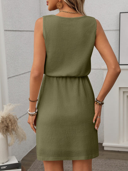 She Wears Glory™ “Sanctified Stillness” Waffle-Knit Drawstring Mini Tank Dress - She Wears Glory Beverly Hills