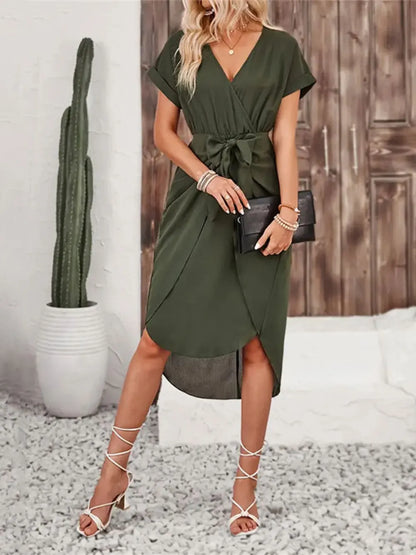She Wears Glory™ Salome Surplice Grace Dress in Dusty Rose - She Wears Glory Beverly Hills
