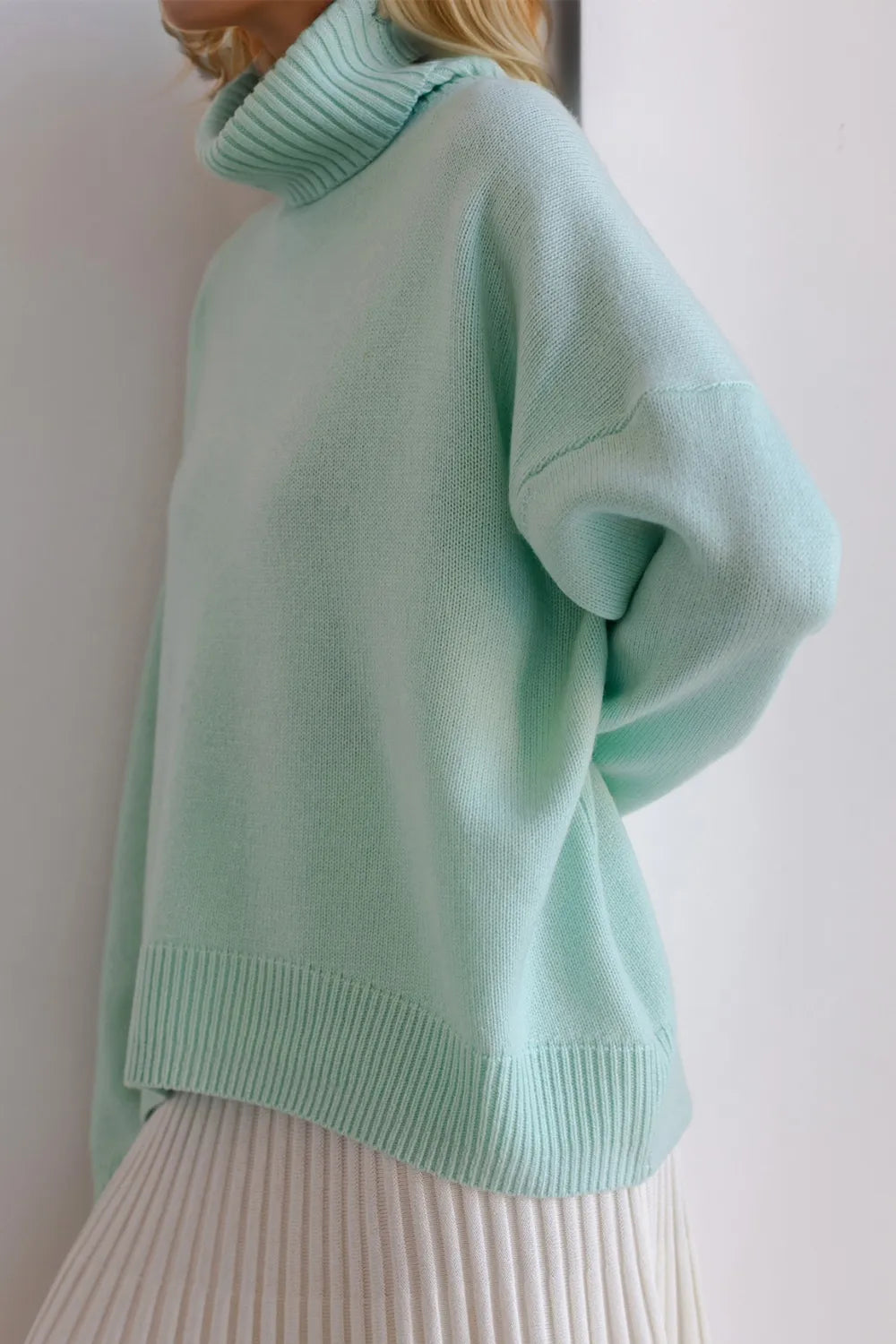 She Wears Glory™ Turtleneck Dropped Shoulder Long Sleeve Sweater - She Wears Glory Beverly Hills
