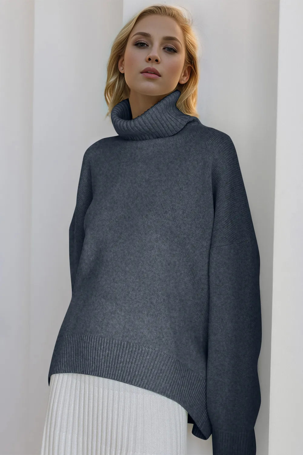 She Wears Glory™ Turtleneck Dropped Shoulder Long Sleeve Sweater - She Wears Glory Beverly Hills