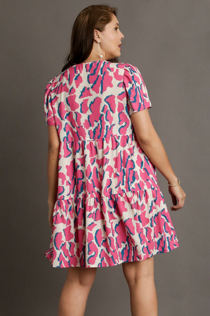 She Wears Glory™ – The Breakthrough Dress (Abstract Pleated Tiered Plus Size V-Neck Dress) - She Wears Glory Beverly Hills