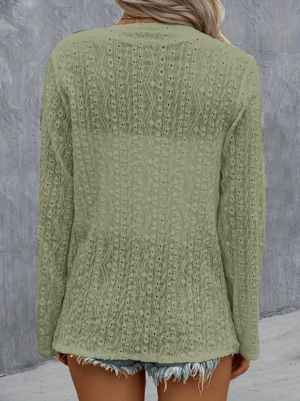 She Wears Glory™ Eyelet Roll-Tab Sleeve Cardigan - She Wears Glory Beverly Hills
