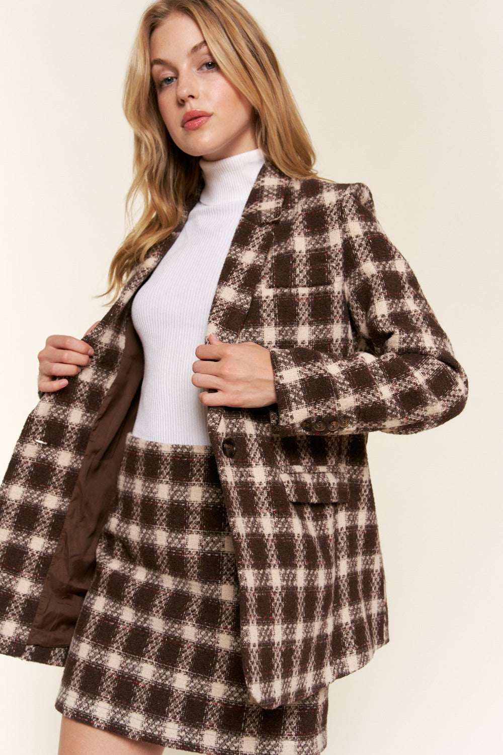 She Wears Glory “Rooted in Royalty” Plaid One-Button Blazer - She Wears Glory Beverly Hills