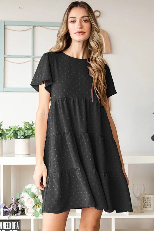 She Wears Glory™ Swiss Dot Short Sleeve Tiered Dress - She Wears Glory Beverly Hills