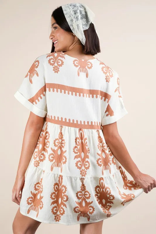 She Wears Glory “Radiant Joy” Printed V-Neck Woven Mini Dress - She Wears Glory Beverly Hills