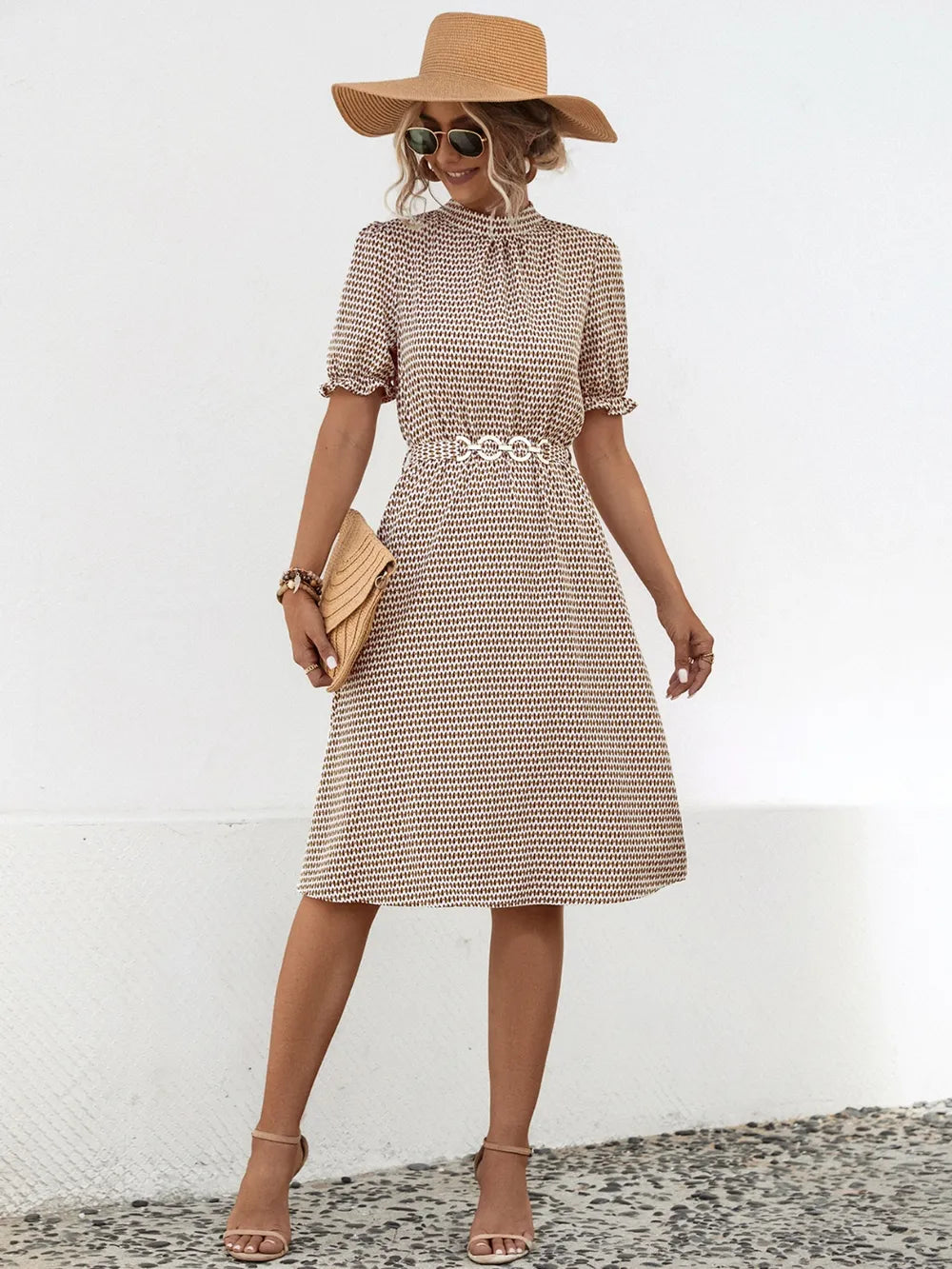 She Wears Glory “Hadassah” Mock Neck Flounce Sleeve Dress - She Wears Glory Beverly Hills