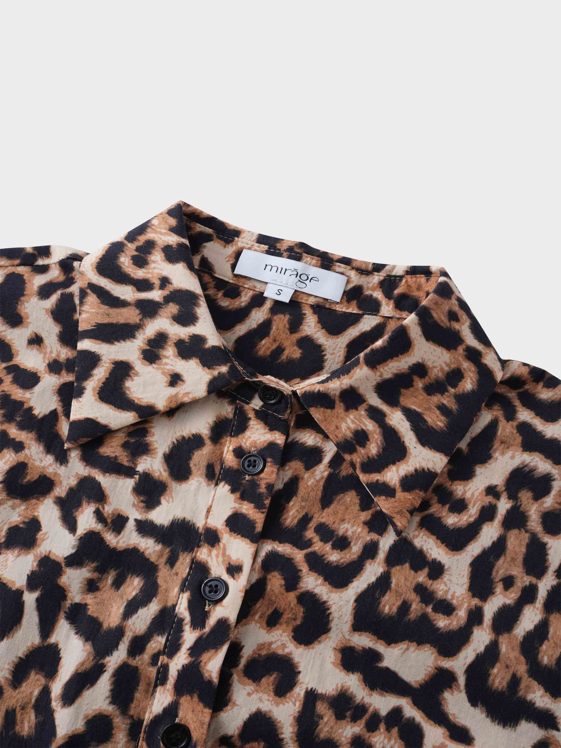 She Wears Glory™ Long Button Down Shirtdress-Leopard Print-2