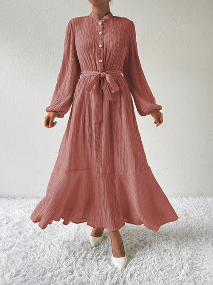She Wears Glory™ “Honeyed Honor” Tie Waist Long Sleeve Dress - She Wears Glory Beverly Hills