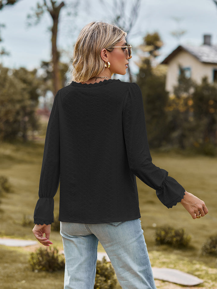 She Wears Glory™ — Adorned in Honor Lace Flounce Blouse - She Wears Glory Beverly Hills
