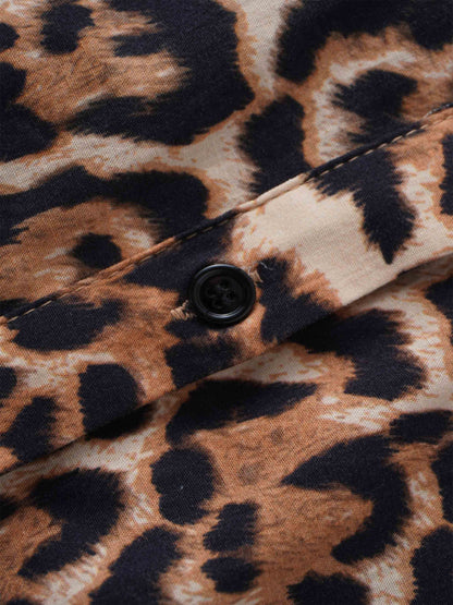 She Wears Glory™ Long Button Down Shirtdress-Leopard Print-3