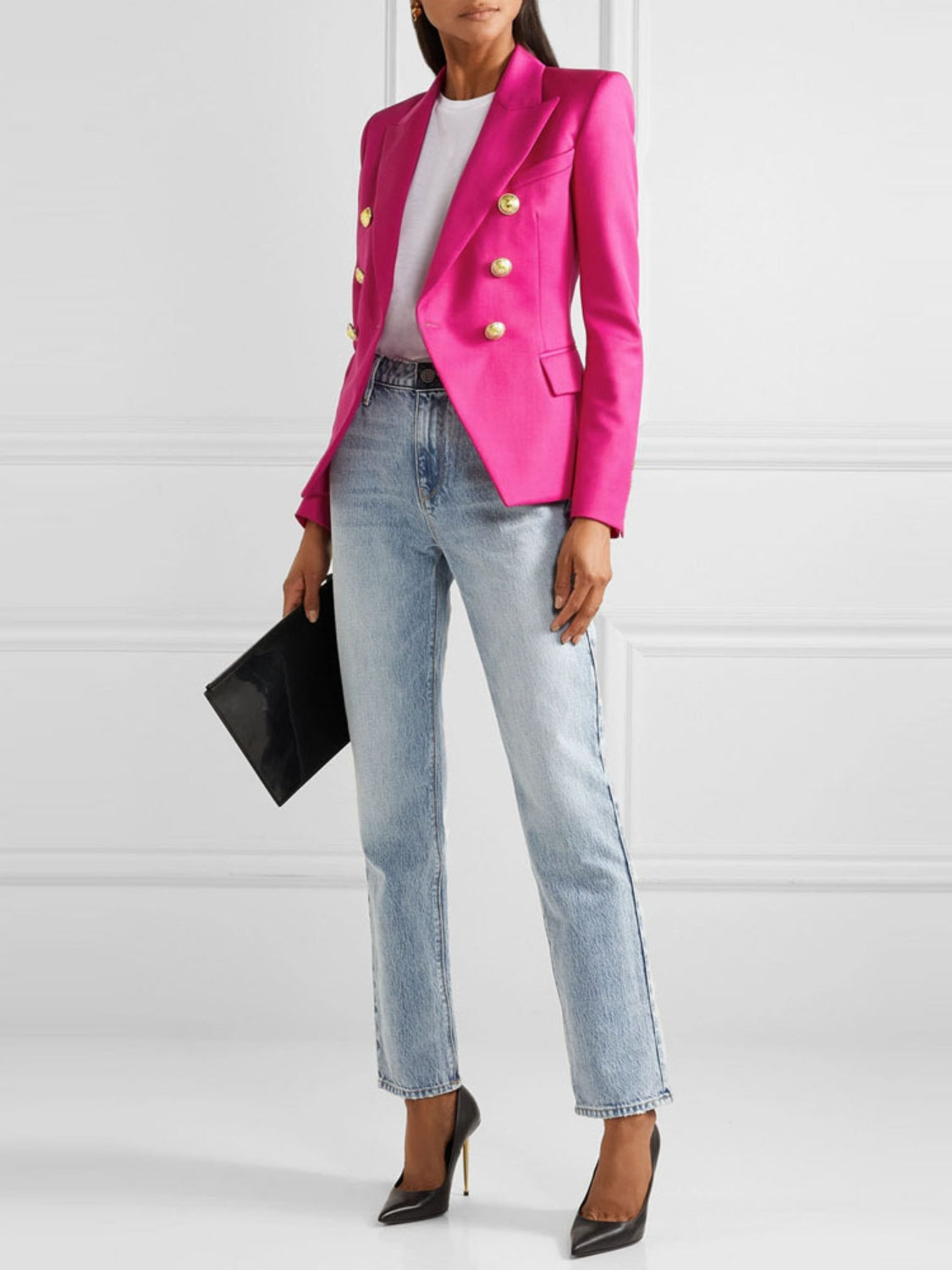 She Wears Glory “Established in Grace” Lapel Collar Buttoned Blazer - She Wears Glory Beverly Hills