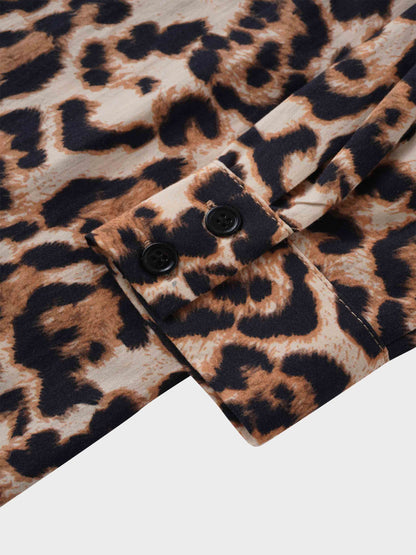 She Wears Glory™ Long Button Down Shirtdress-Leopard Print-4