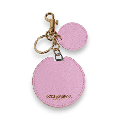 Dolce & Gabbana Pink Calf Leather Gold Metal Logo Print Keyring Keychain