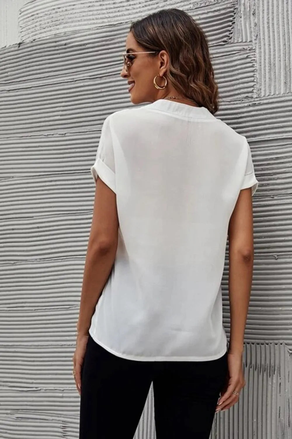 She Wears Glory™ — Rooted & Radiant Notched Short Sleeve Blouse - She Wears Glory Beverly Hills