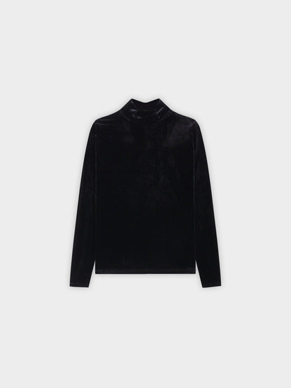 Velour Mock Neck Turtleneck-Black-1