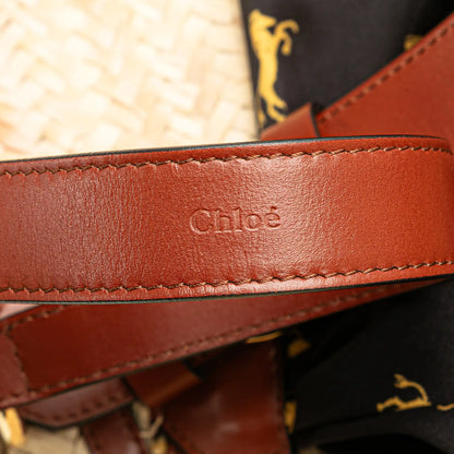 Chloé Medium Raffia Little Horses Panier Basket