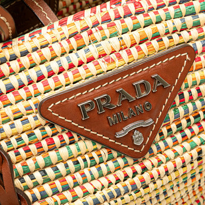 Prada Vitello Trimmed Raffia Paglia Basket Bag