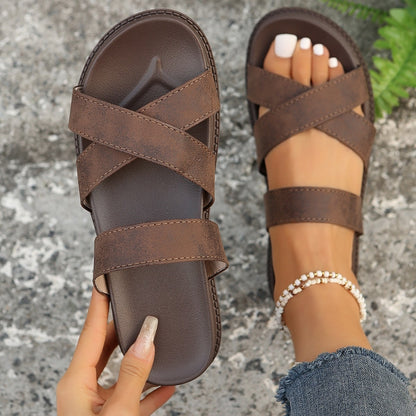 She Wears Glory™ — Mary’s Mission Crisscross PU Leather Flat Sandals - She Wears Glory Beverly Hills