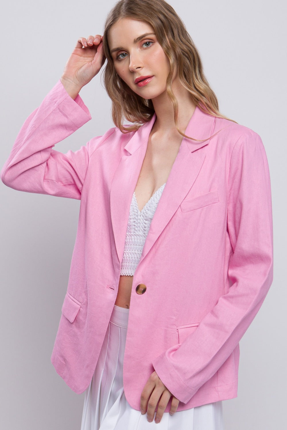 She Wears Glory “Cloaked in Peace” Linen One-Button Blazer - She Wears Glory Beverly Hills