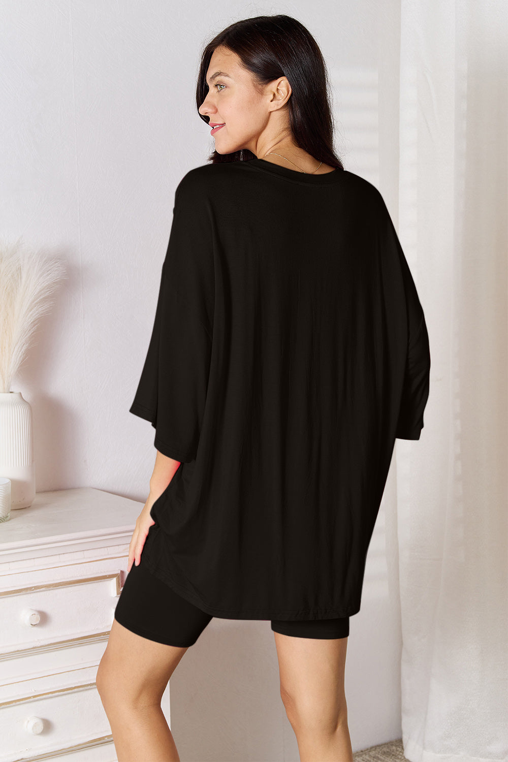 She Wears Glory™ Sacred Comfort Lounge Set Two-Piece Soft Rayon Three-Quarter Sleeve Top and Shorts Set - She Wears Glory Beverly Hills
