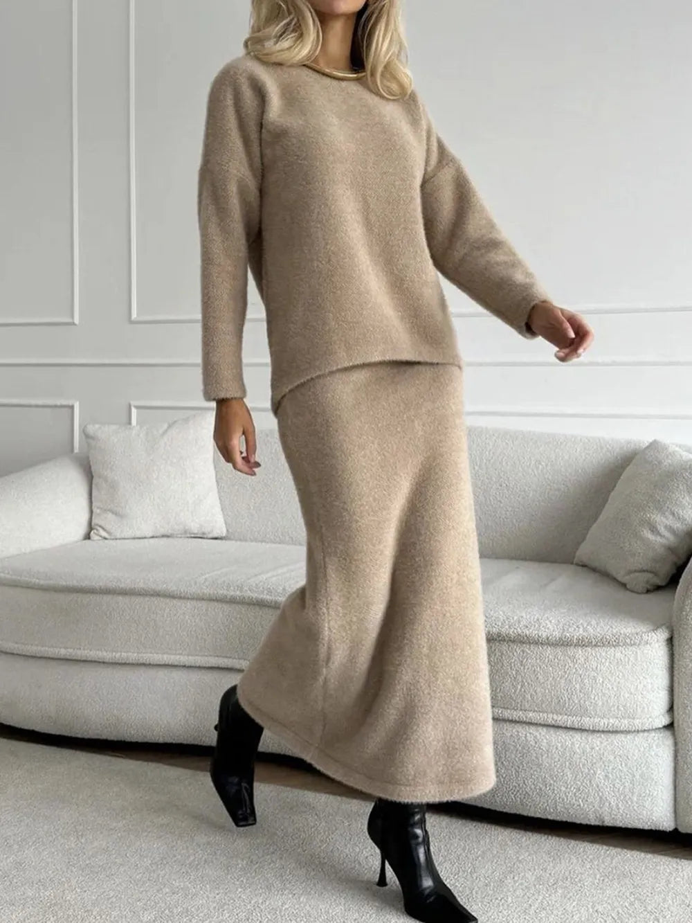 She Wears Glory™ Wrapped in Stillness Sweater Skirt Set - She Wears Glory Beverly Hills