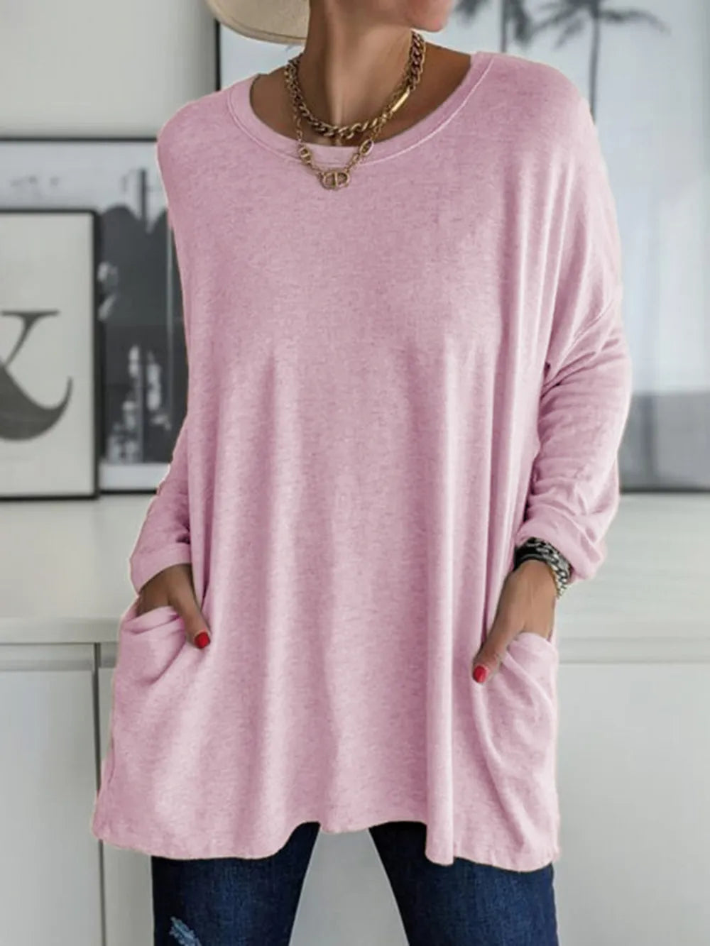 She Wears Glory™ Full Size Round Neck Long Sleeve T-Shirt - She Wears Glory Beverly Hills